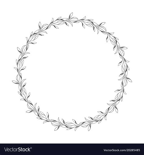 Hand Drawn Floral Wreath Round Frame With Leaves Vector Image