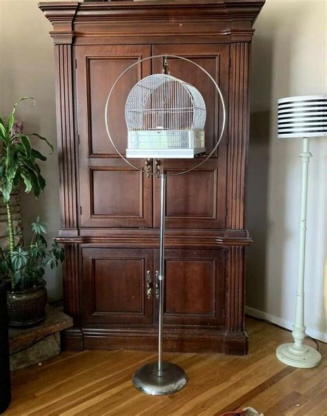 Vintage~hendryx~metal Bird Cage W Stand~5 8 Tall~made In The Usa