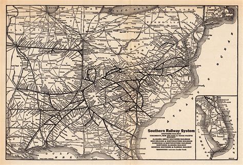 1938 Antique Southern Railway Map Vintage Southern Railroad Etsy