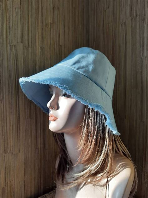 Womens Light Blue Denim Bucket Hat Fashion Travel Hat Etsy