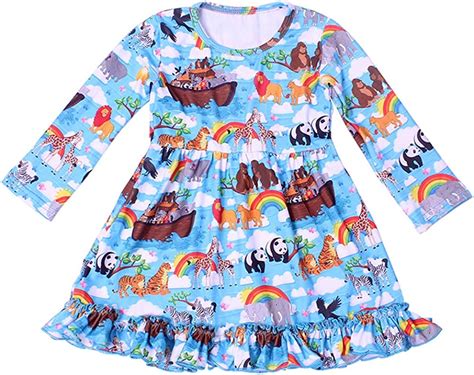 Animal Zoo Print Girls Boutique Dress Kids Long Sleeve Blue