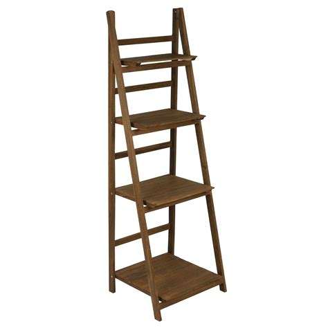 Hartleys Brown 4 Tier Folding Ladder Storage Home Display Shelf Bedroom