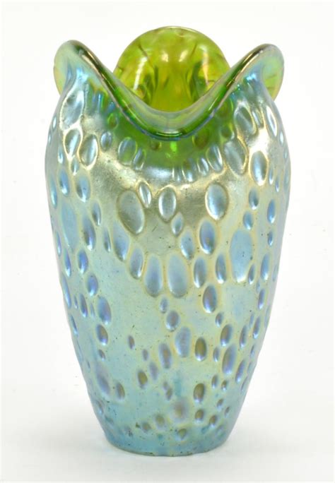 Loetz Oil Drops Green Art Glass Vase