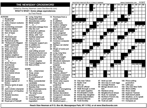 The shortest answer is ten which contains 3 characters. Newsday Crossword Sunday for Nov 12, 2017, by Stanley ...