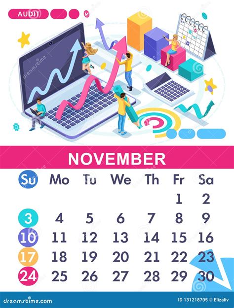 Isometric Month November Of The Main Calendar Of 2019 The Concept Of