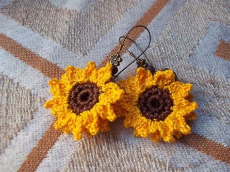 Sunflower Crocheted Earrings Crochet Earrings Pattern Crochet Jewelry