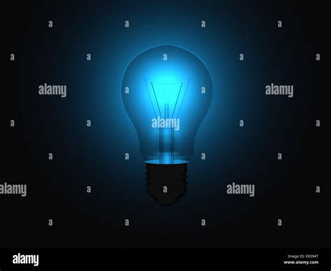 Illuminating Blue Light Bulb Within A Full Dark Room Stock Photo Alamy