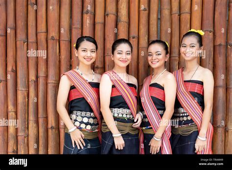 Group Portrait Of Kadazan Dusun Young Girls In Traditional Attire From Kota Belud District