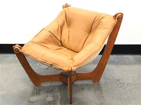 Lot Vtg Luna Scandinavian Leather Sling Chair