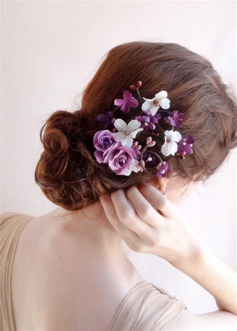 Purple Wedding Hair Accessories Bridal Hair Clip Floral Hair Comb