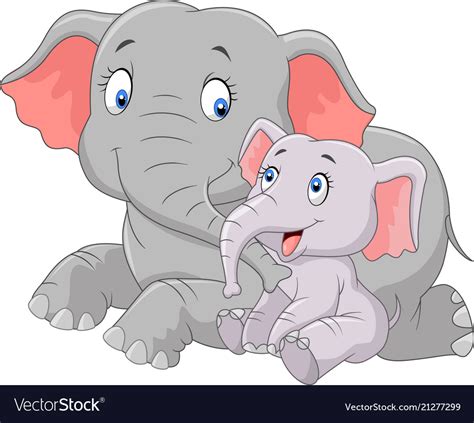 Cartoon Cute Mother And Baby Elephant Royalty Free Vector