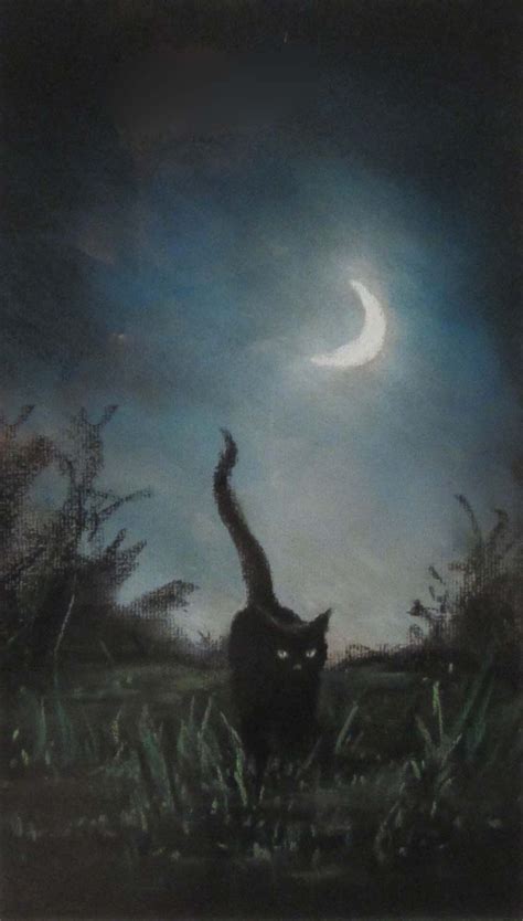 Anne Sudworth Black Cat By Moonlight Pastel Fantasy Kunst Fantasy
