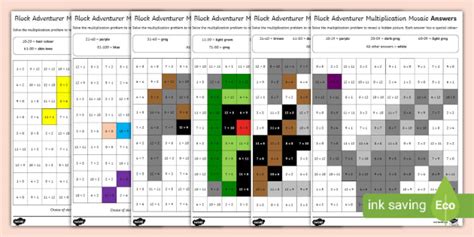 Block Adventurer Multiplication Maths Mosaic Worksheets