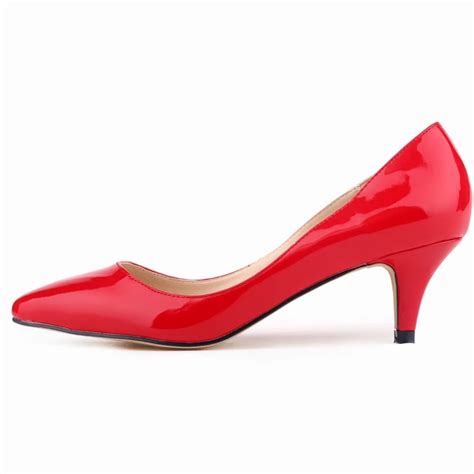 Loslandifen Sexy Spring Summer Women High Heels Shoes Leather Low Heel Pumps Pointed Toe Red