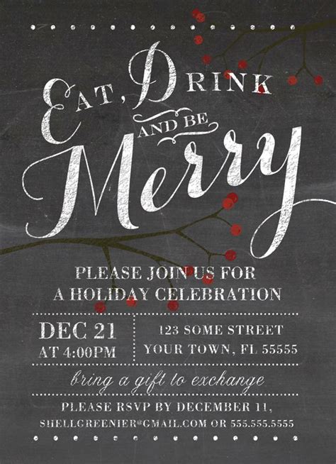 chalkboard holiday party invitation eat drink