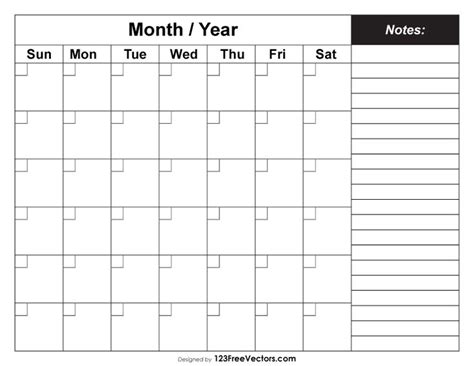 Printable Blank Monthly Calendar With Notes Blank Monthly Calendar