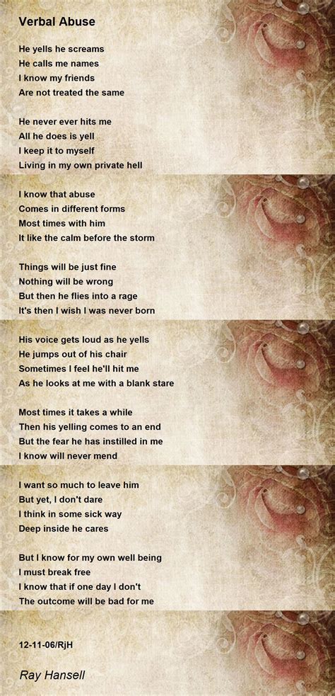 Verbal Abuse Poem By Ray Hansell Poem Hunter