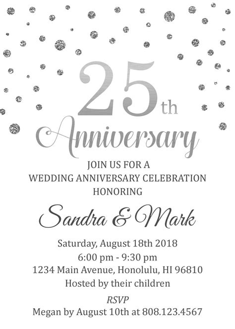 25th Wedding Anniversary Invitation Silver Anniversary Etsy