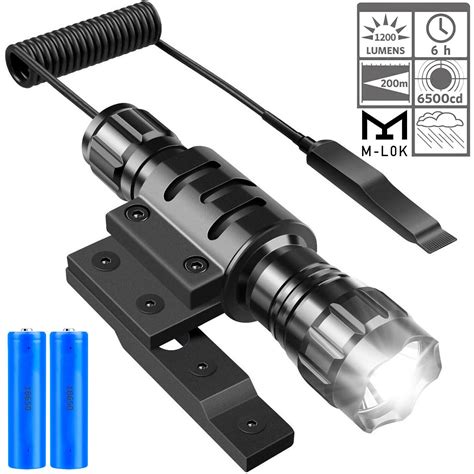1200 Lumen Tactical Flashlight Rechargeable With M Lok Rail Mount