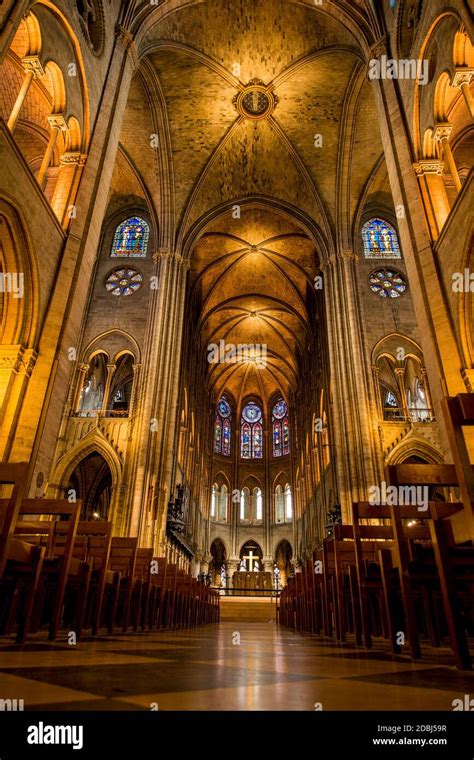 Pre Fire Interior Of Notre Dame Cathedral Paris France Europe Stock