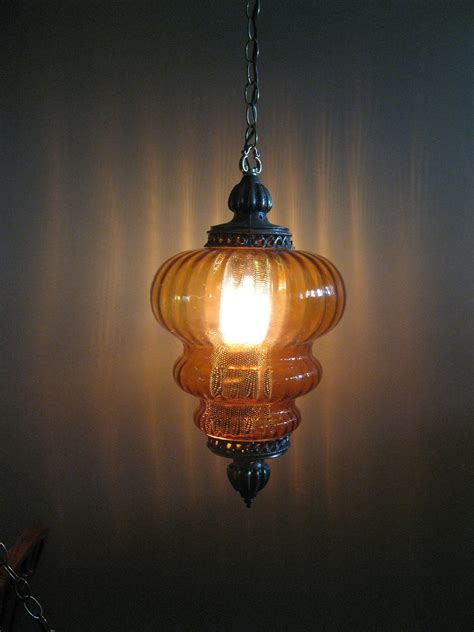 Large Amber Glass Swag Lamp With Diffuser Triple Tear Drop Etsy