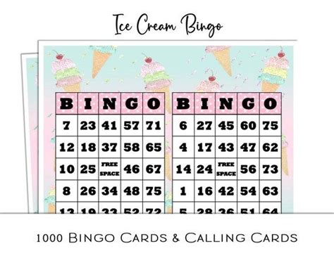 1000 Ice Cream Bingo Cards And Calling Cards Printable For Theme Etsy