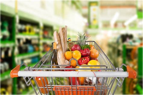 Shopping Basket With Variety Of Grocery Products Stock Image Image Of