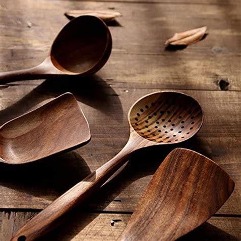 Wooden Cooking Utensils Kitchen Utensil Natural Teak Wood Etsy