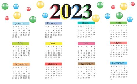 2023 Calendario Del Año Con Meses Semanas Días Fines De Semana Y Free