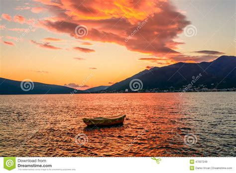 Little Boat In The Summer Sunset In Montenegro Stock Image