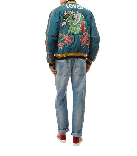 Gucci Tiger And Dragon Corduroy Bomber Jacket In Blue For Men Lyst