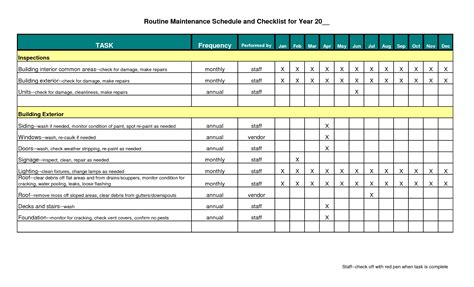 Building Maintenance Schedule Template