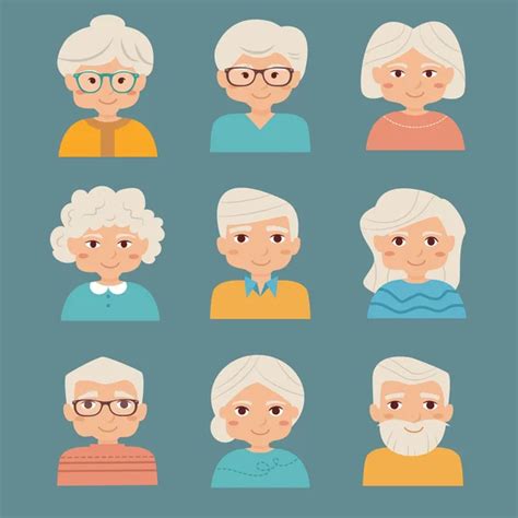 Elderly People Avatar Set Portraits Of Old People On White Background