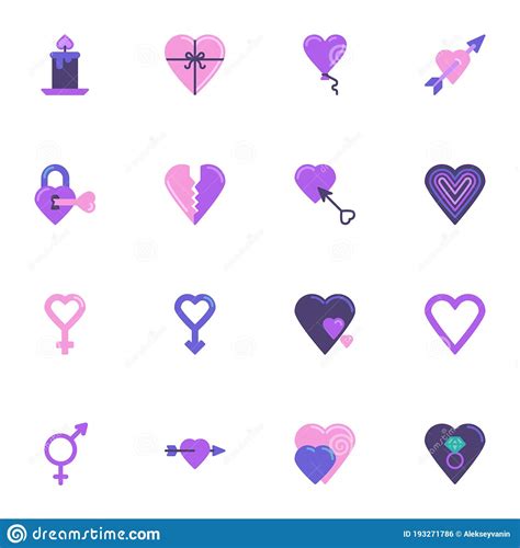 Love Hearts Elements Collection Flat Icons Set Stock Vector Illustration Of Symbols Design