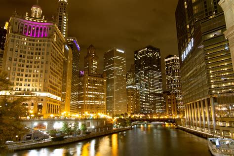Chicago River And Skyline At Night Chicago Illinois 4272 X 2848