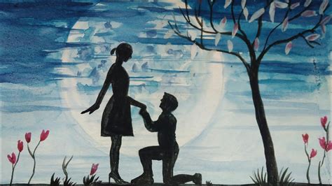 Amazing Moonlight Couple How To Paint Moon Light Couple Watercolor Painting Youtube