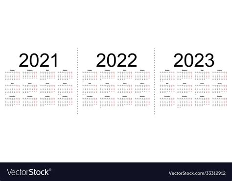 Calendar Grid For 2021 2022 And 2023 Years Vector Image