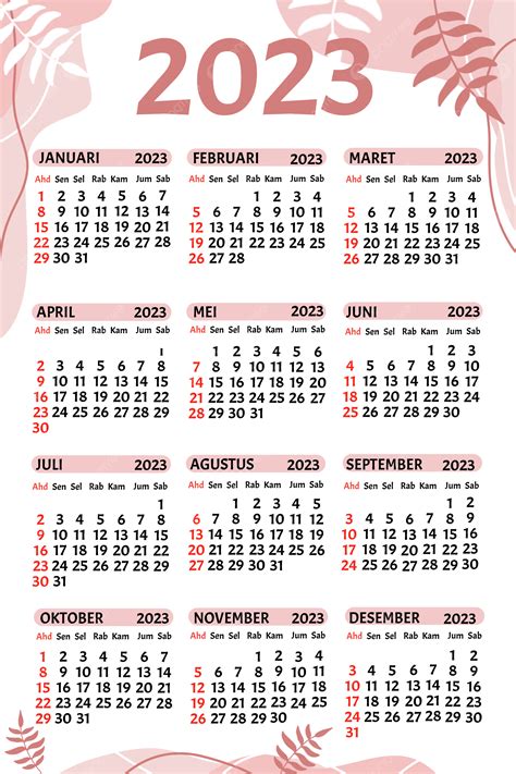 Calendário Completo De 2023 Com Decoração De Formas E Folhas Png