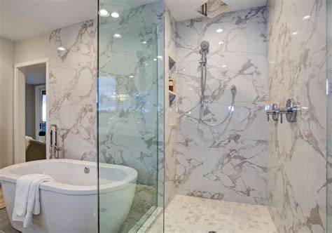 Eclectic marble shower without door. Walk-in shower ideas that bring you a Zen feel
