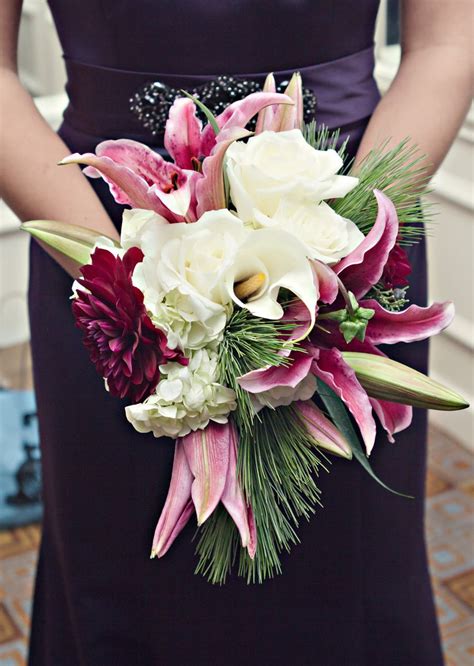 Smaller floral options are great for spring weddings while bigger, darker. Bridesmaids or bridal flower bouquet: lilies, roses ...