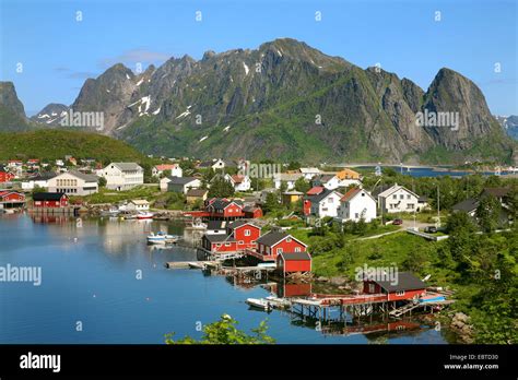 Fishing Village In A Fjord Norway Lofoten Islands Moskenes Stock