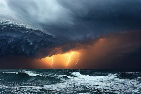 Premium Photo Dangerous Approaching Storm Over Sea Or Ocean Broken Water