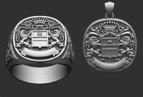 Coat Of Arms Liond Crown Brasao Ring And Pendant 3d Model 3d