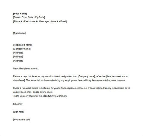 12 Formal Resignation Letter Template Free Word Excel Pdf Format