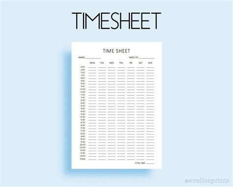 Timesheet Business Planner Clean And Minimalist Design A4 A5 A6
