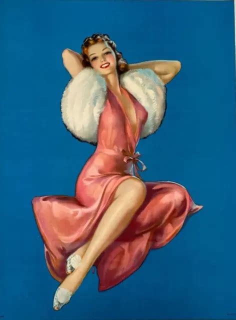VINTAGE JULES Erbit Art Deco Poster Pin Up Print Glamorous Girl In Pink PicClick