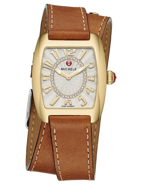 Lyst Michele Watches Urban Mini Diamond And Leather Double Wrap Strap