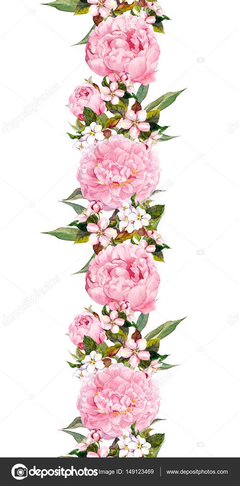 Floral Border With Pink Flower Seamless Vintage Strip