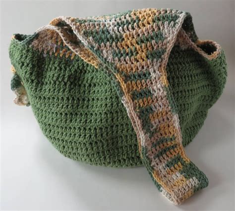 Crocheted Green Hobo Bag With Flower Long Strap Handmade Etsy