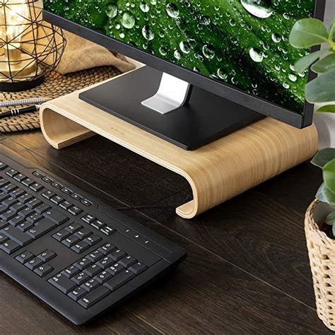 Amazon Com Navaris Wood Monitor Stand Riser Computer Desk Organizer